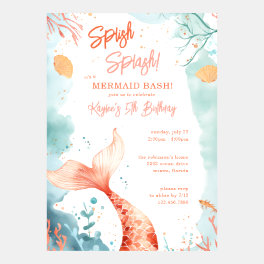 Cute Splish Splash Mermaid Birthday Invitation