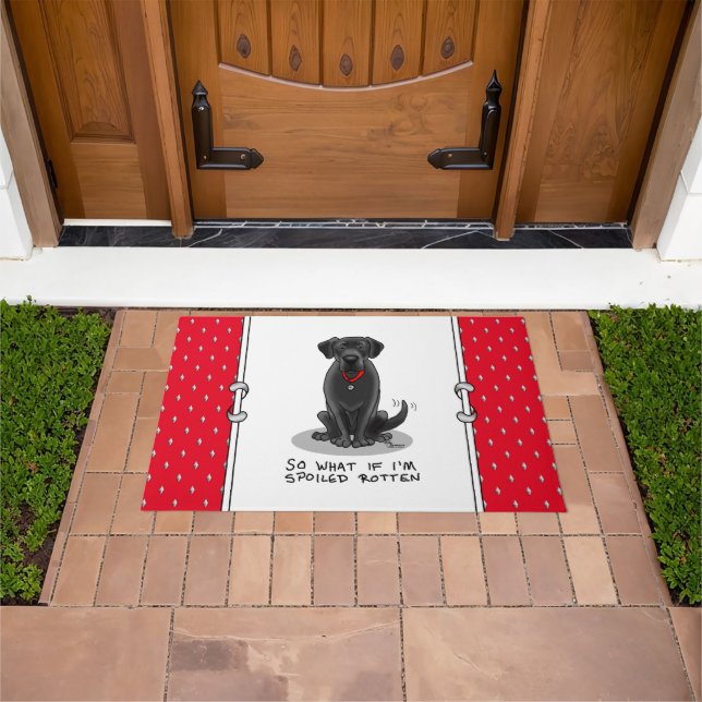 Cute Spoiled Rotten Black Labrador Retriever Dog Doormat (Outdoor)