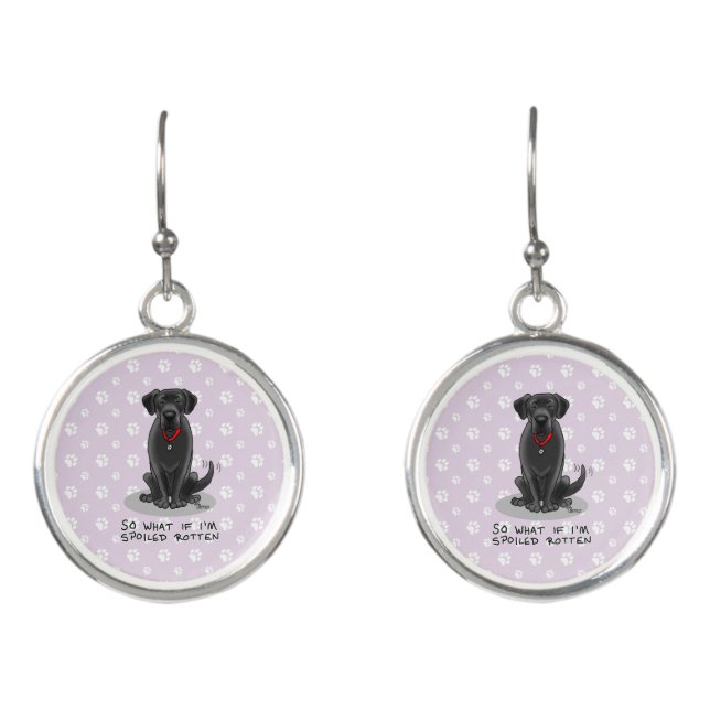 Cute Spoiled Rotten Black Labrador Retriever Dog Earrings (Front)