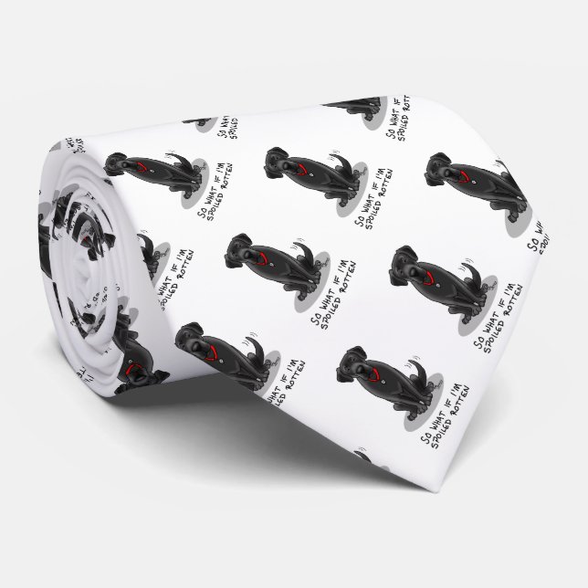 Cute Spoiled Rotten Black Labrador Retriever Dog Neck Tie (Rolled)