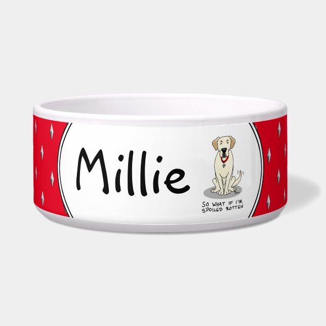 Cute Spoiled Rotten Yellow Labrador Retriever Dog Bowl (Front)