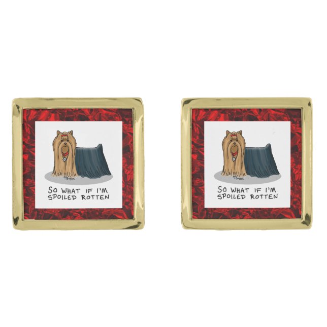 Cute Spoiled Rotten Yorkshire Terrier (Yorkie) Cufflinks (Front)