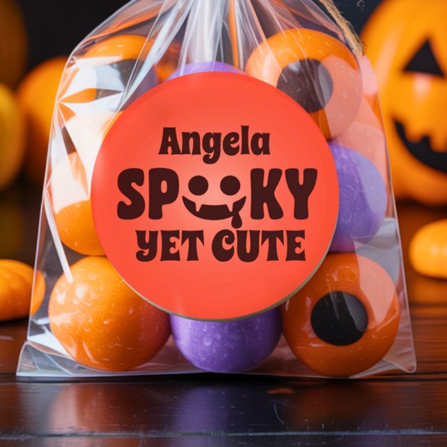 Cute Spook Birthday Groovy Retro Font Orange Classic Round Sticker (Creator Uploaded)