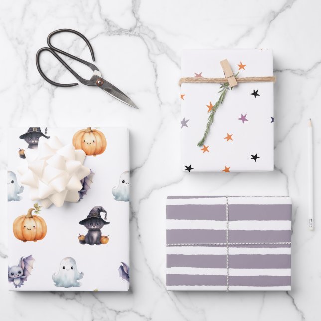Cute Spooktacular Birthday Wrapping Paper Sheets (Front)