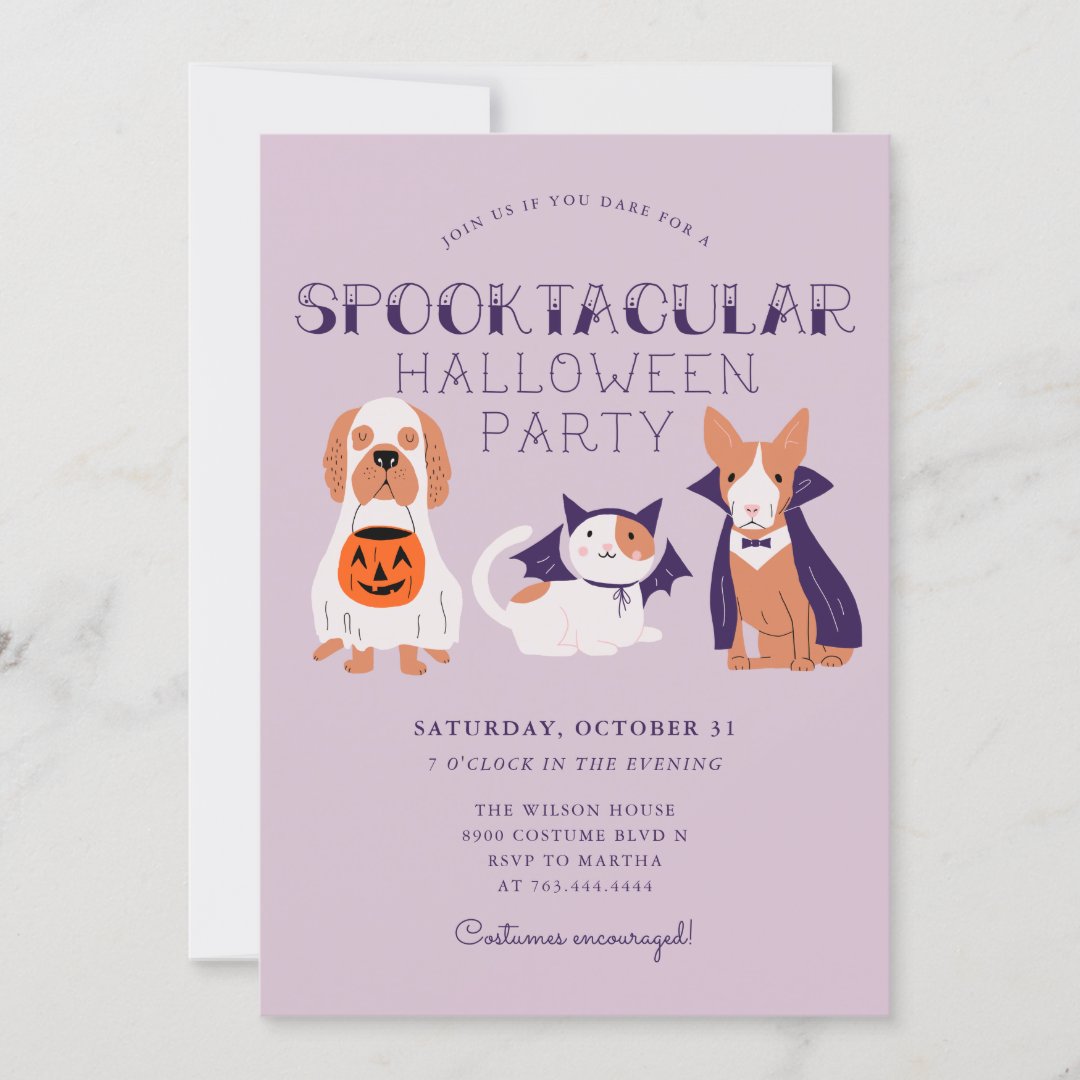 Cute Spooktacular Costume Pets Halloween Party Invitation 