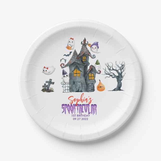 Cute Spooktacular Halloween Birthday Paper Plates (Front)