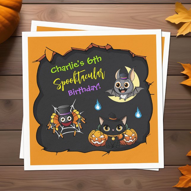 Cute Spooktacular Halloween Cartoon Birthday Party Napkins (Creator Uploaded)