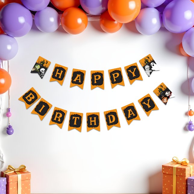 Cute Spooktacular Halloween Monster Happy Birthday Bunting Flags (Creator Uploaded)