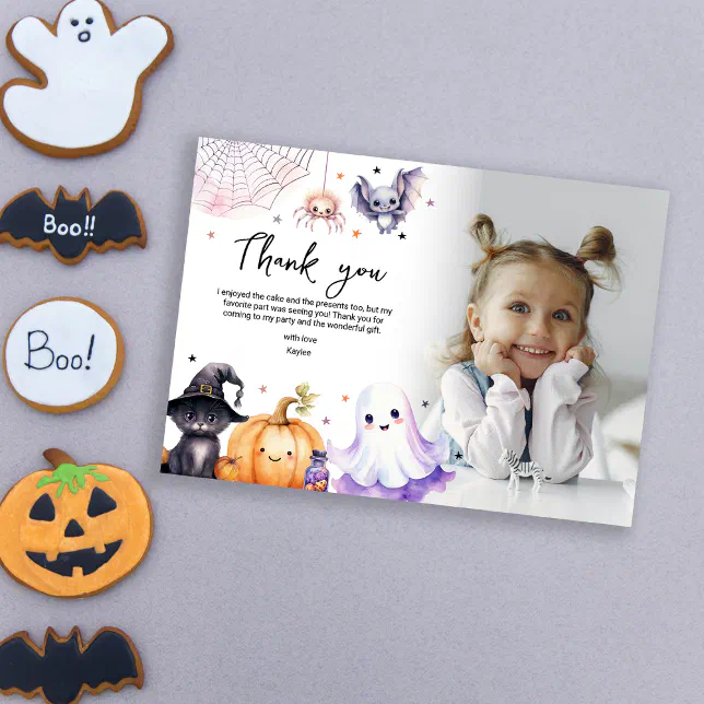 Cute Spooktacular Photo Birthday Party Thank You Card | Zazzle