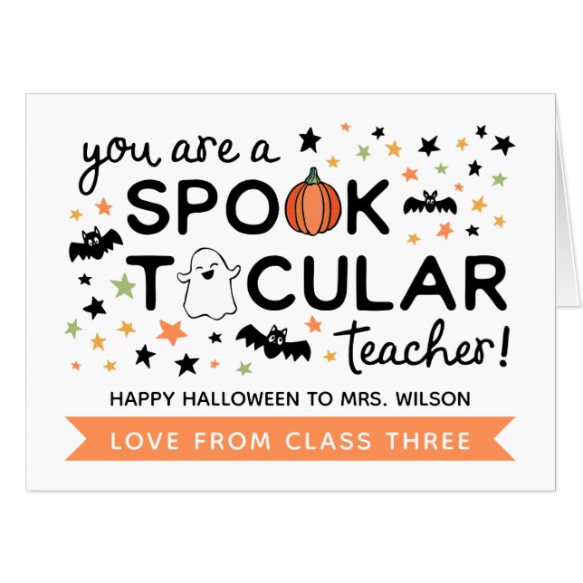 Cute Spooktacular Teacher Happy Halloween Big Card (Front Horizontal)