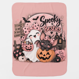 Cute Spooky Besties Ghost & Bat Halloween Baby Blanket