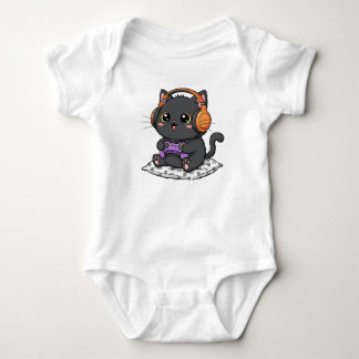 Cute Spooky Black Cat and Gamer Mode Baby Bodysuit