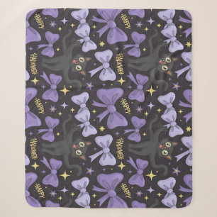 Cute Spooky Black Cat & Bow Seamless Halloween Sherpa Blanket