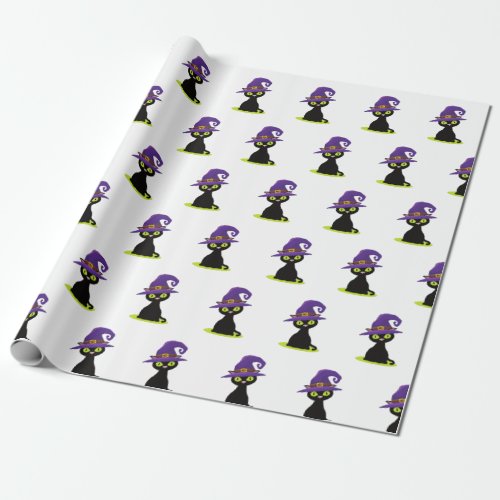 Cute Spooky Black Cat Fun Halloween Pattern Wrapping Paper