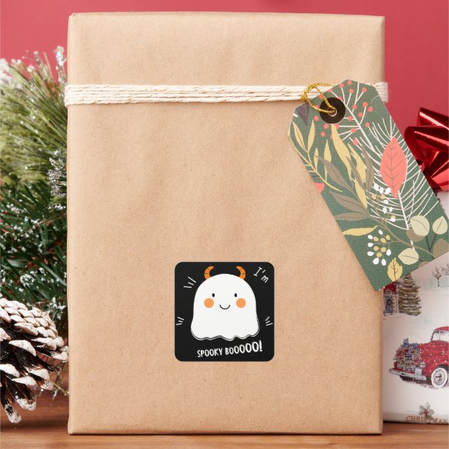 Cute Spooky Boo Demon Ghost Square Sticker (Holiday)