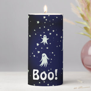 Cute Spooky Boo Ghosts Halloween Starry Night Pillar Candle