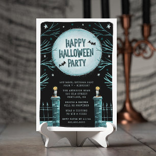 Cute & Spooky Cemetery Happy Halloween Party Invitation