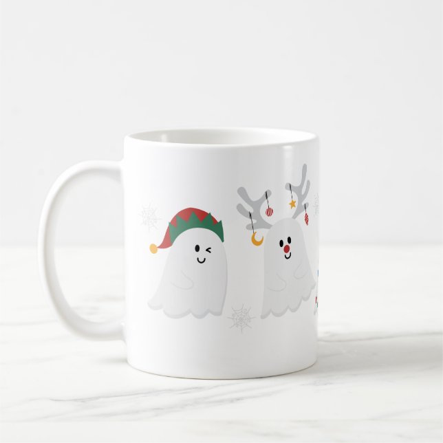Cute Spooky Christmas Ghosts Coffee Mug (Left)