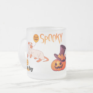 Cute Spooky Dog Ghost & Pumpkin Halloween Design – Frosted Glass Coffee Mug