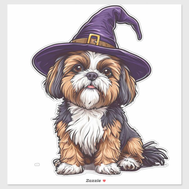 Cute Spooky Dog With Magic Hat Halloween Theme Sticker (Sheet)