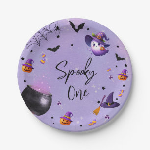 Cute Spooky First Birthday Halloween Party Purple Paper Plates