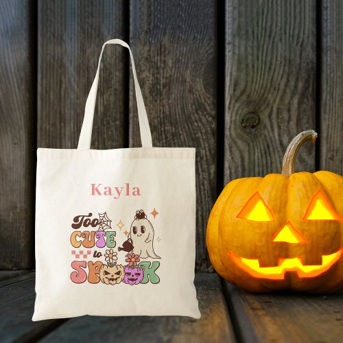Cute Spooky Ghost and Pumpkin Monogram Tote Bag