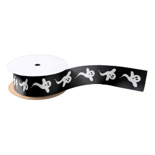 Cute Spooky Ghost Black and White Halloween Gift Satin Ribbon