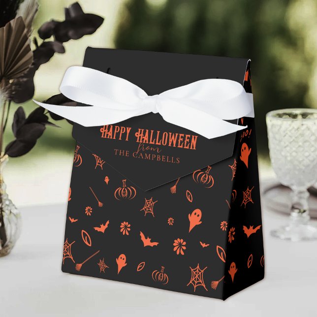 Cute Spooky Ghost Black Orange Halloween Favor Boxes (Creator Uploaded)