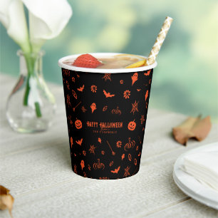 Cute Spooky Ghost Black Orange Halloween Paper Cups