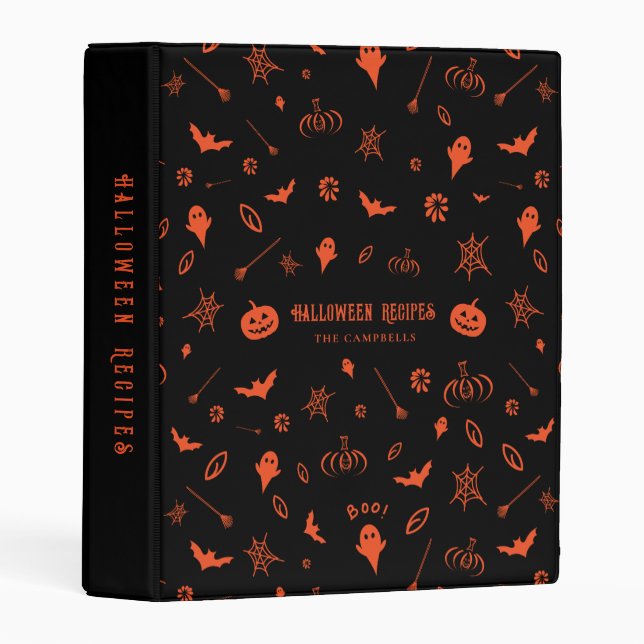 Cute Spooky Ghost Black Orange Halloween Recipe Mini Binder (Front/Spine)