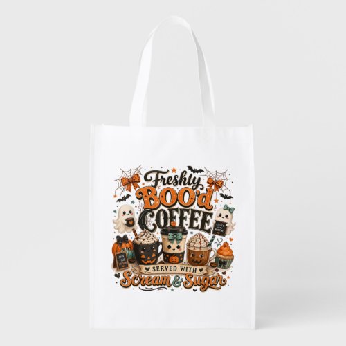 Cute Spooky Ghost Coffee Lover Halloween Grocery Bag