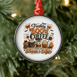 Cute Spooky Ghost Coffee Lover Halloween Metal Ornament