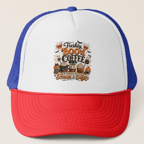 Cute Spooky Ghost Coffee Lover Halloween Trucker Hat