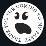 Cute spooky ghost kid's Halloween Birthday party Classic Round Sticker<br><div class="desc">Cute spooky ghost kid's Halloween Birthday party stickers. Funny thank you for coming to my party stickers and envelope sealers. Personalized round stickers for kids and adults. Scary cartoon monster face design with rounded text. Customizable background color. Also nice for thank you favors or as envelope seals to say thanks...</div>