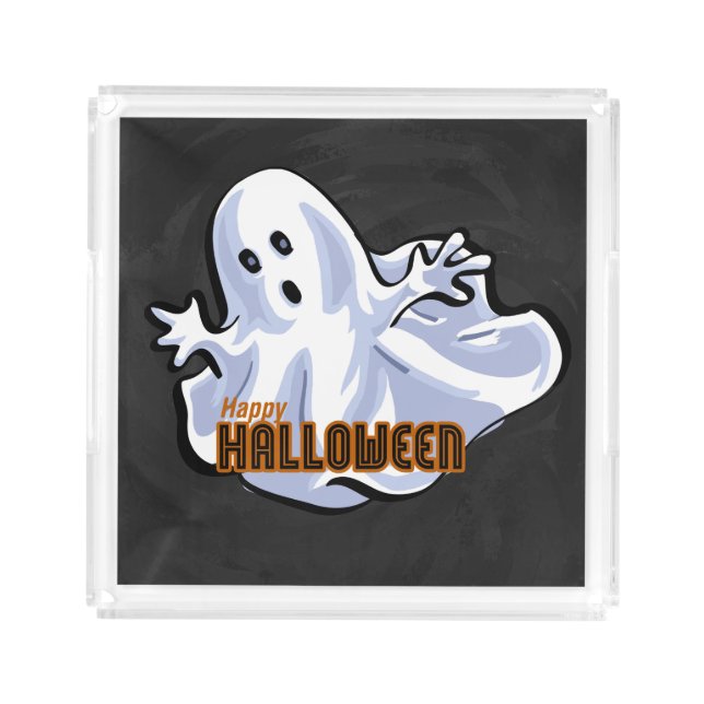 Cute Spooky Ghost on Black Acrylic Tray (Front)