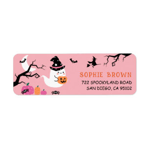 Cute& Spooky Ghost Pink Halloween Return Address Label
