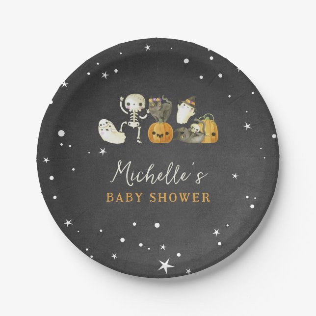 Cute Spooky Ghosts Cats Halloween Fall Baby Shower Paper Plates (Front)