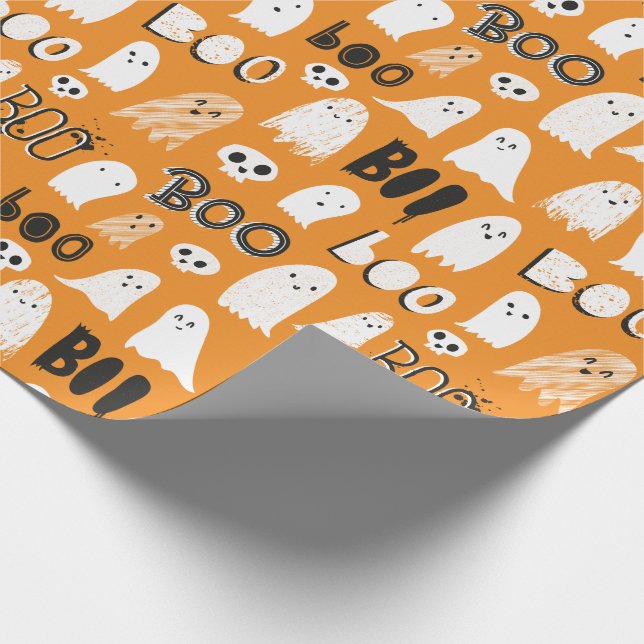 Cute Spooky Ghosts, Skulls and Boo Wrapping Paper (Corner)