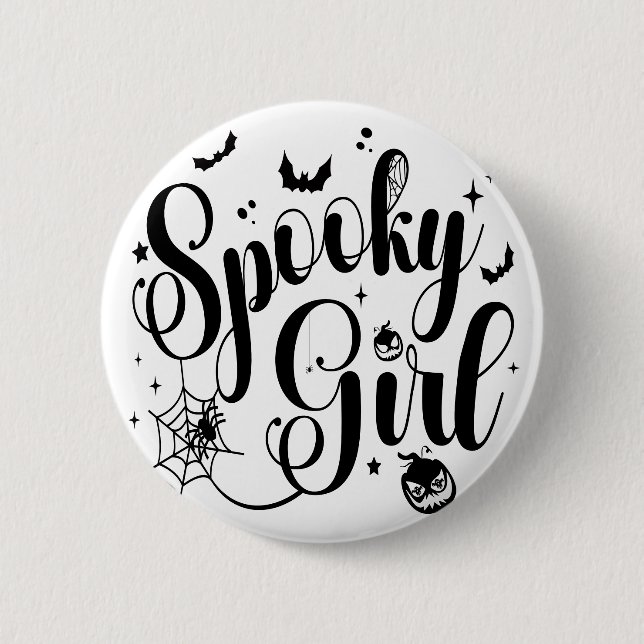 Cute Spooky Girl Halloween Pumpkin Ghost Spider  Button (Front)