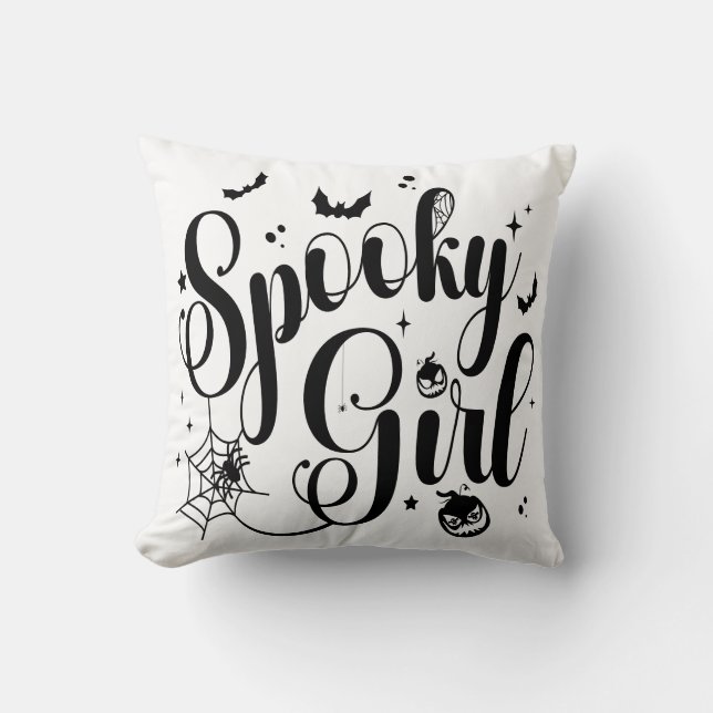 Cute Spooky Girl Halloween Pumpkin Ghost Spider  Throw Pillow (Front)