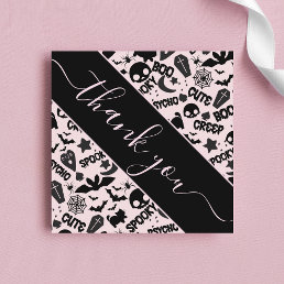 Cute &amp; Spooky Girly Halloween Boo Thank You Creepy Square Business Card