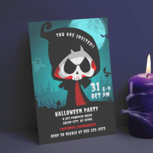 Cute Spooky Grim Reaper Halloween Trick or treat Invitation