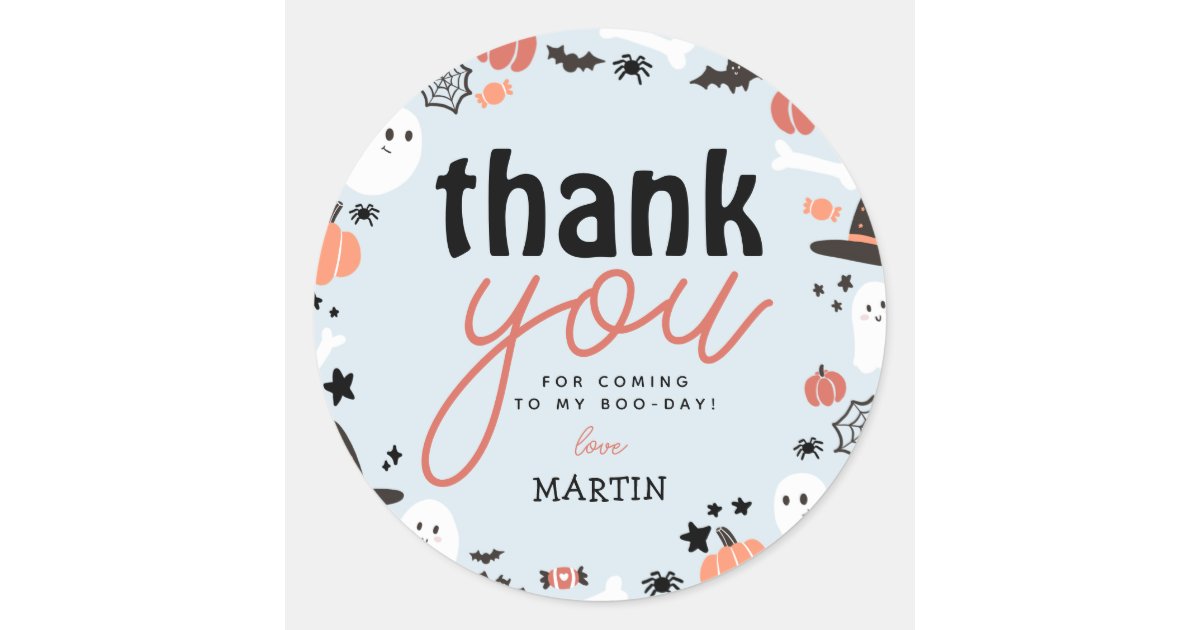 Cute Spooky Halloween 1st Birthday Thank You Blue Classic Round Sticker ...