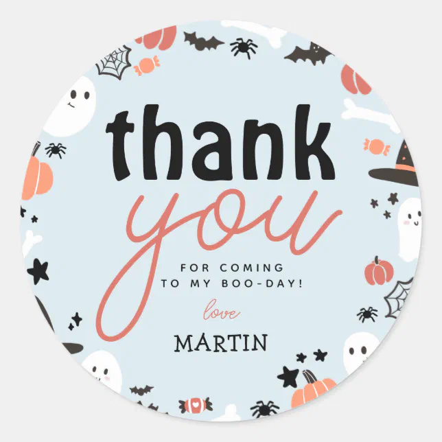Cute Spooky Halloween 1st Birthday Thank You Blue Classic Round Sticker ...