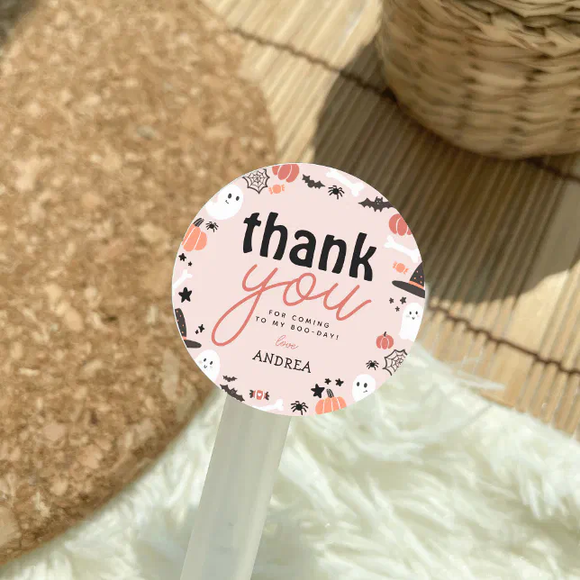 Cute Spooky Halloween 1st Birthday Thank You Classic Round Sticker | Zazzle