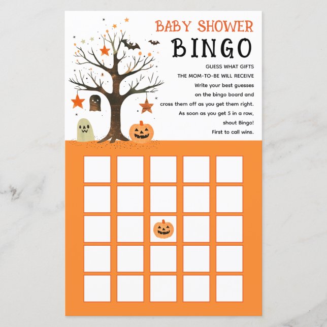 Cute& Spooky Halloween Baby Shower Bingo Game (Front)