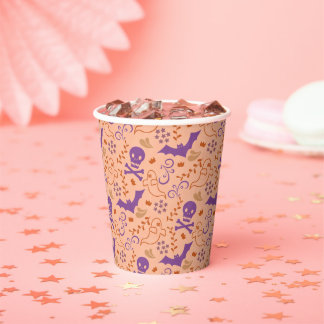 Cute Spooky Halloween Bats and Skulls Paper Cups
