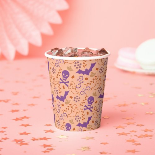 Cute Spooky Halloween Bats and Skulls Paper Cups