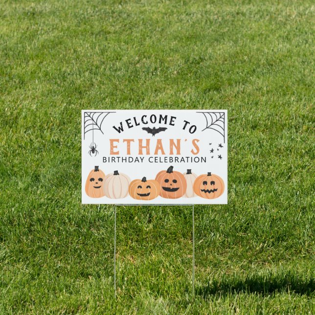 Cute Spooky Halloween Birthday Party Sign (Insitu)