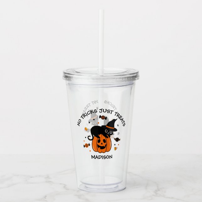 Cute Spooky Halloween Black and Orange Acrylic Tumbler (Front)